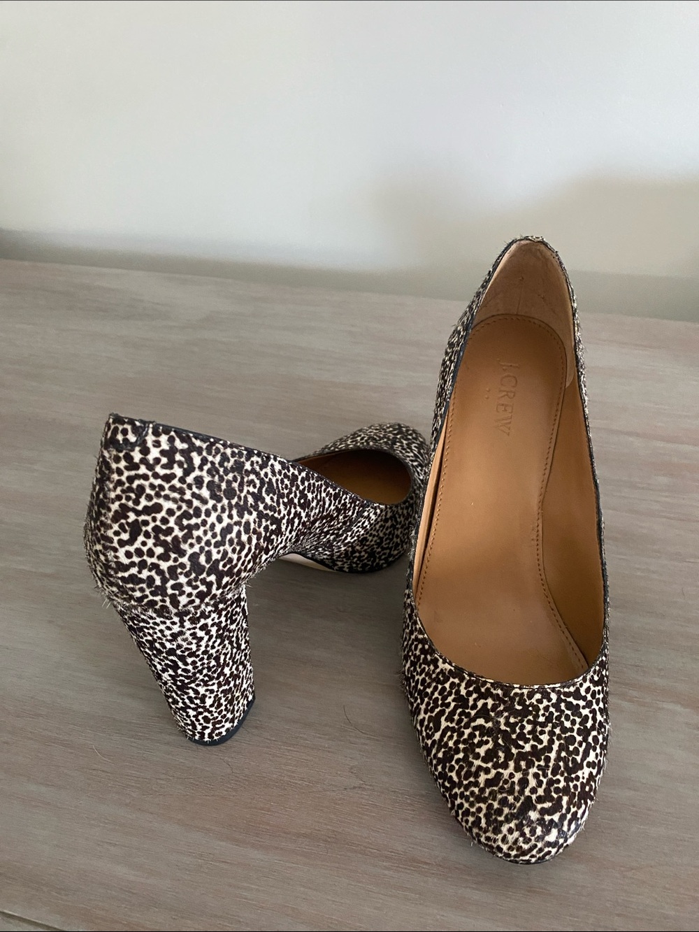 J. Crew Leopard-Pattern Chunky Heel Pumps in Brown and Black